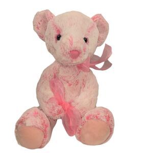 Aurora World Plush Pink Bear Rose Stuffed Animal Frosted Fur Ribbon Bow 2022 11"